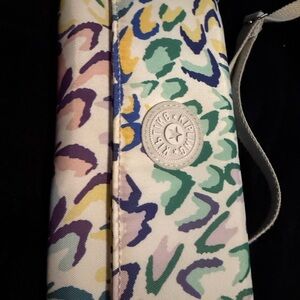 Kipling Multicolor Abstract Print Wristlet in Green, Purple, Blue, Yellow, Cream